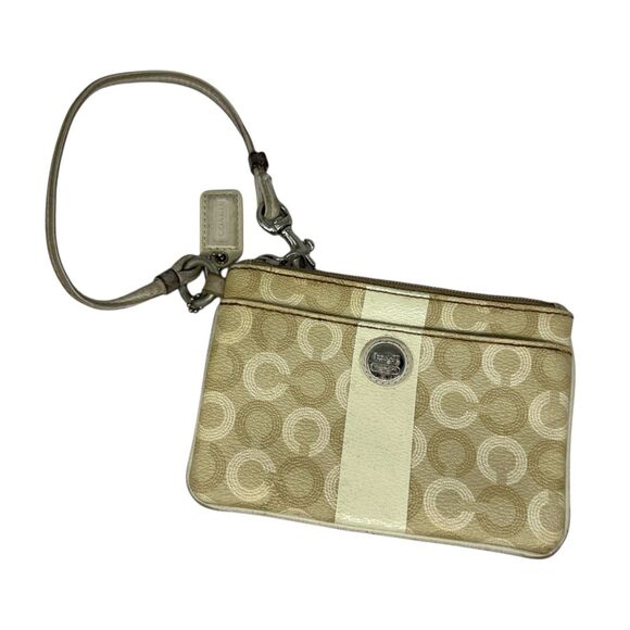 Coach signature leather Wristlet Very Used wallet cream logo - Picture 1 of 13